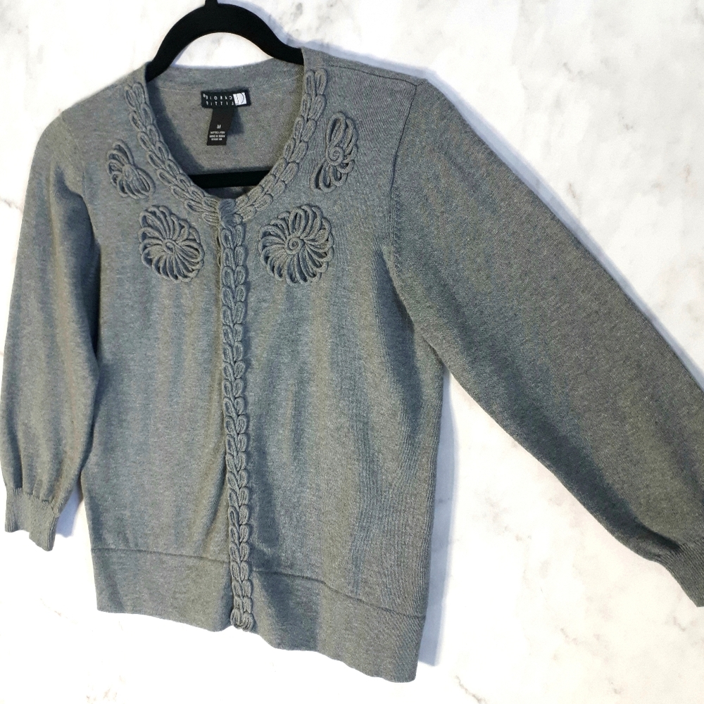 Carole Little Cotton Crew Neck Snap Up Top M